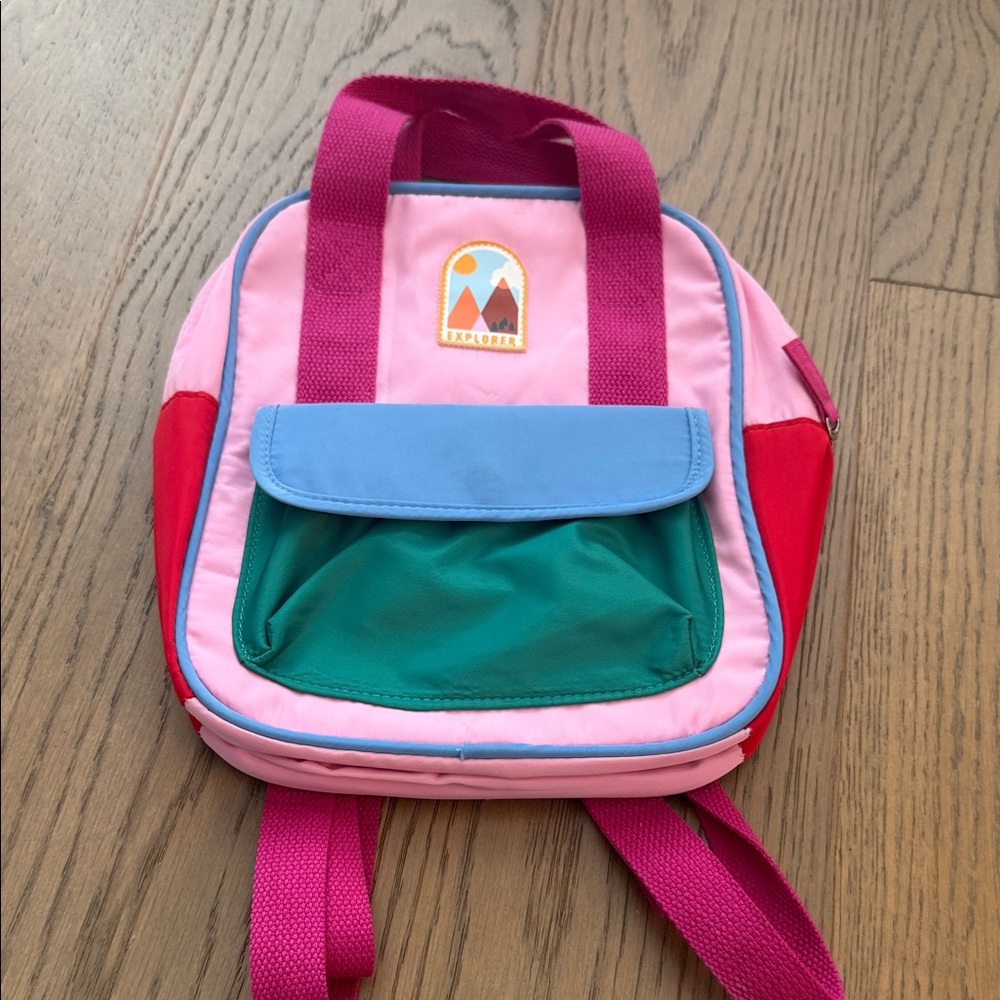 Cat & Jack Pink Backpack with Blue Flap and Green Pocket